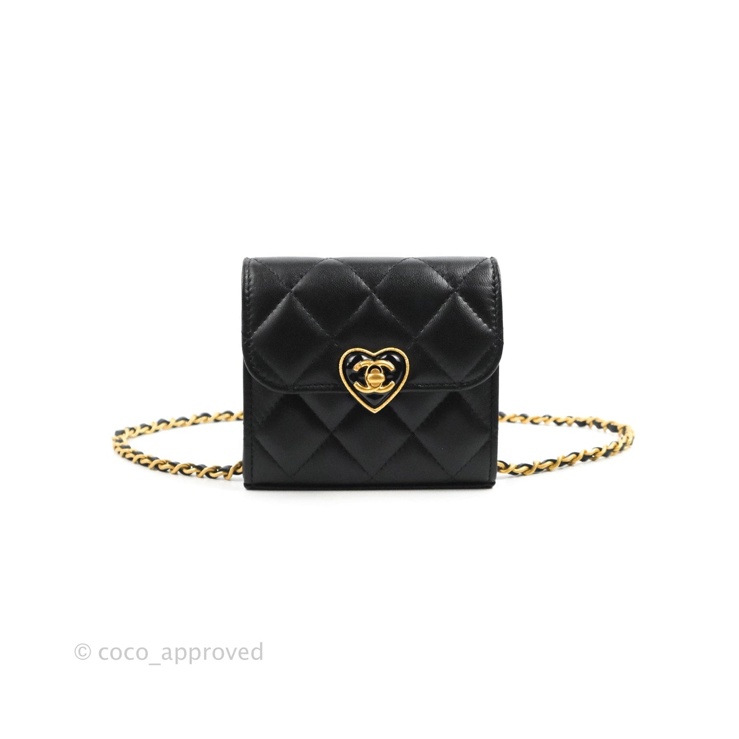 Chanel Heart CC Lock Clutch with Chain Black Lambskin Gold Hardware 23S