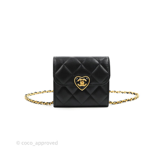 Chanel Heart CC Lock Clutch with Chain Black Lambskin Gold Hardware 23S