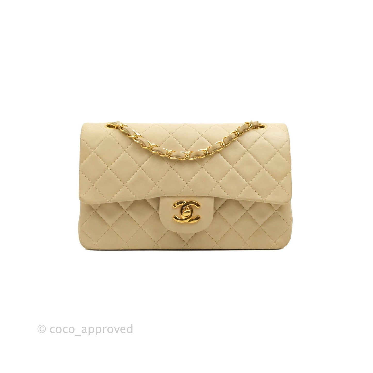 Chanel Classic Vintage Small Flap Beige Lambskin 24K Gold Hardware
