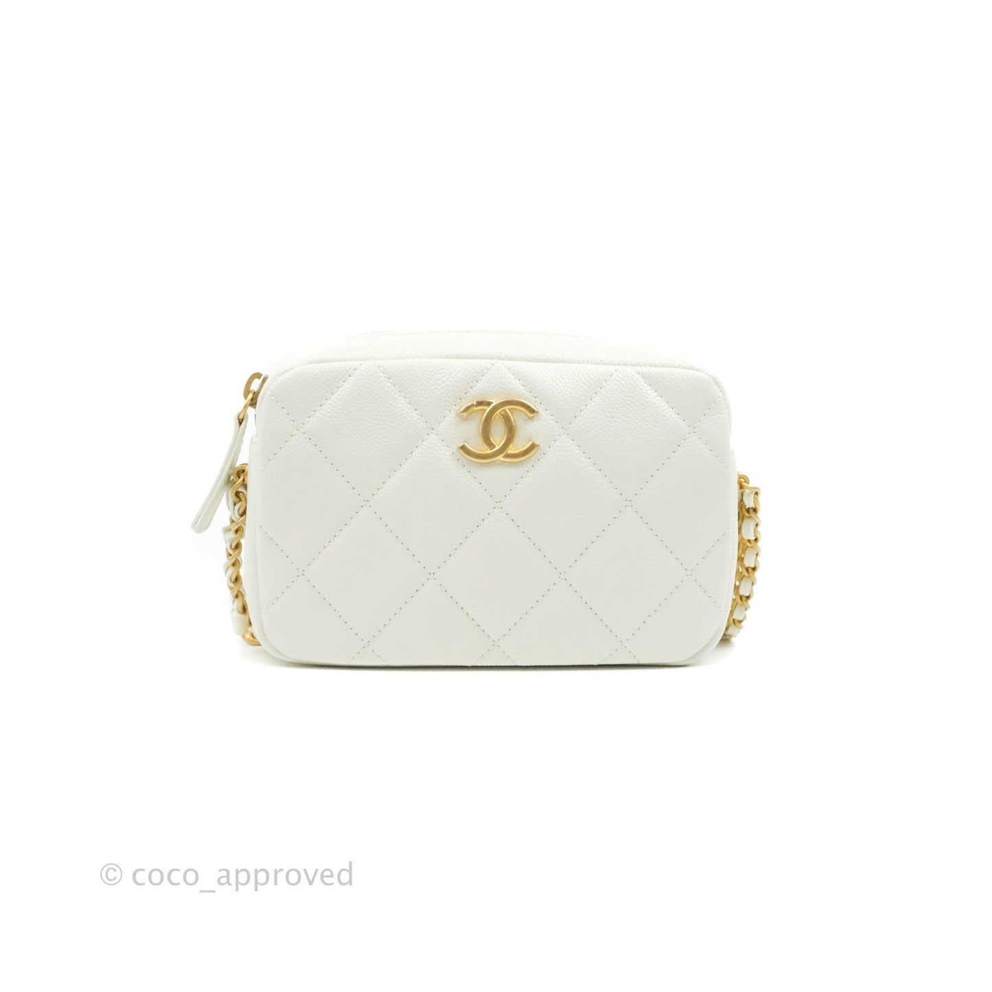 Chanel Melody Camera Bag White Caviar Gold Hardware 22S