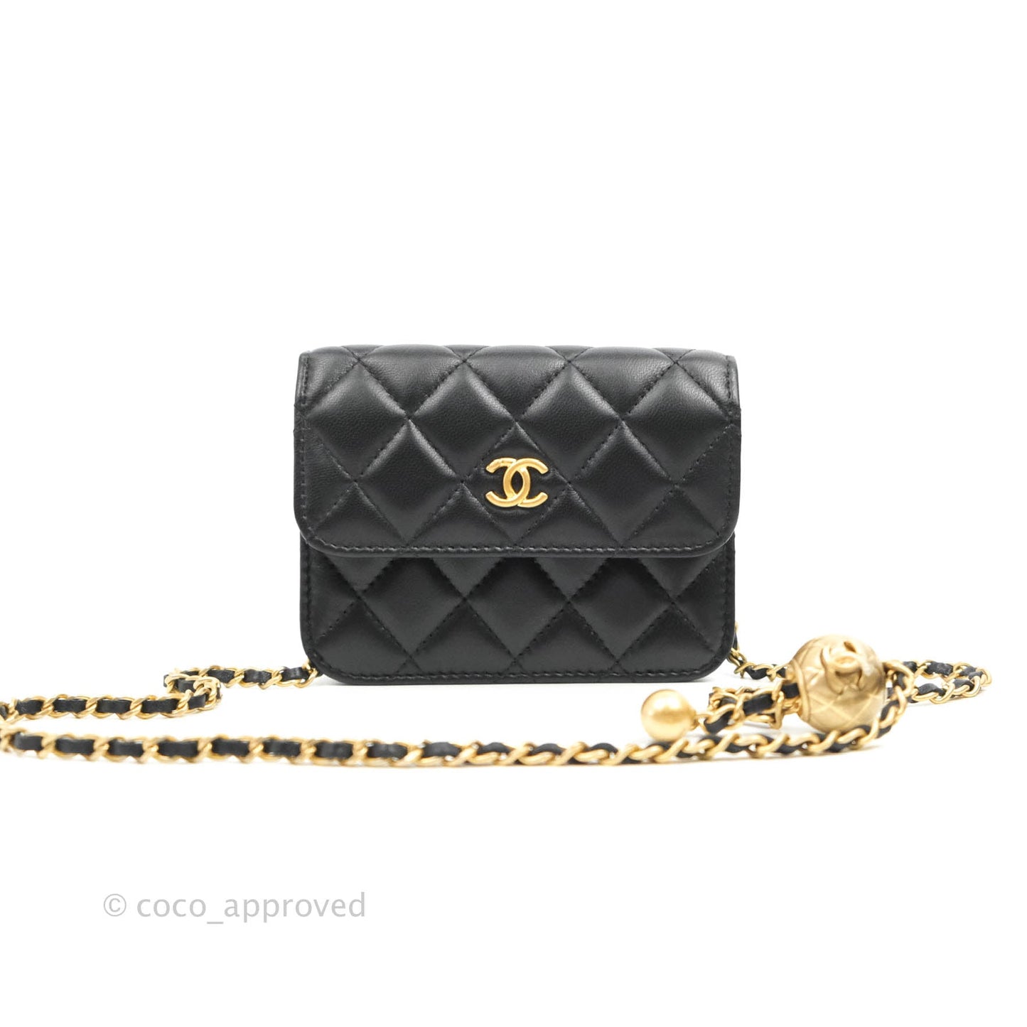 Chanel Mini Pearl Crush Clutch With Chain Belt Black Lambskin Aged Gold Hardware