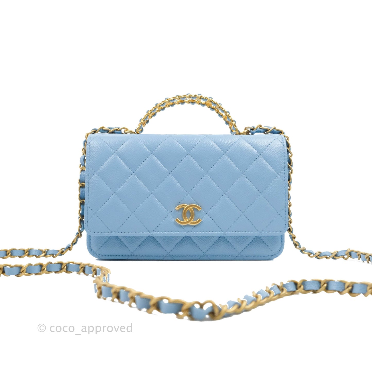 Chanel Top Handle Pick Me Up Wallet On Chain WOC Blue Caviar Gold Hardware 22S