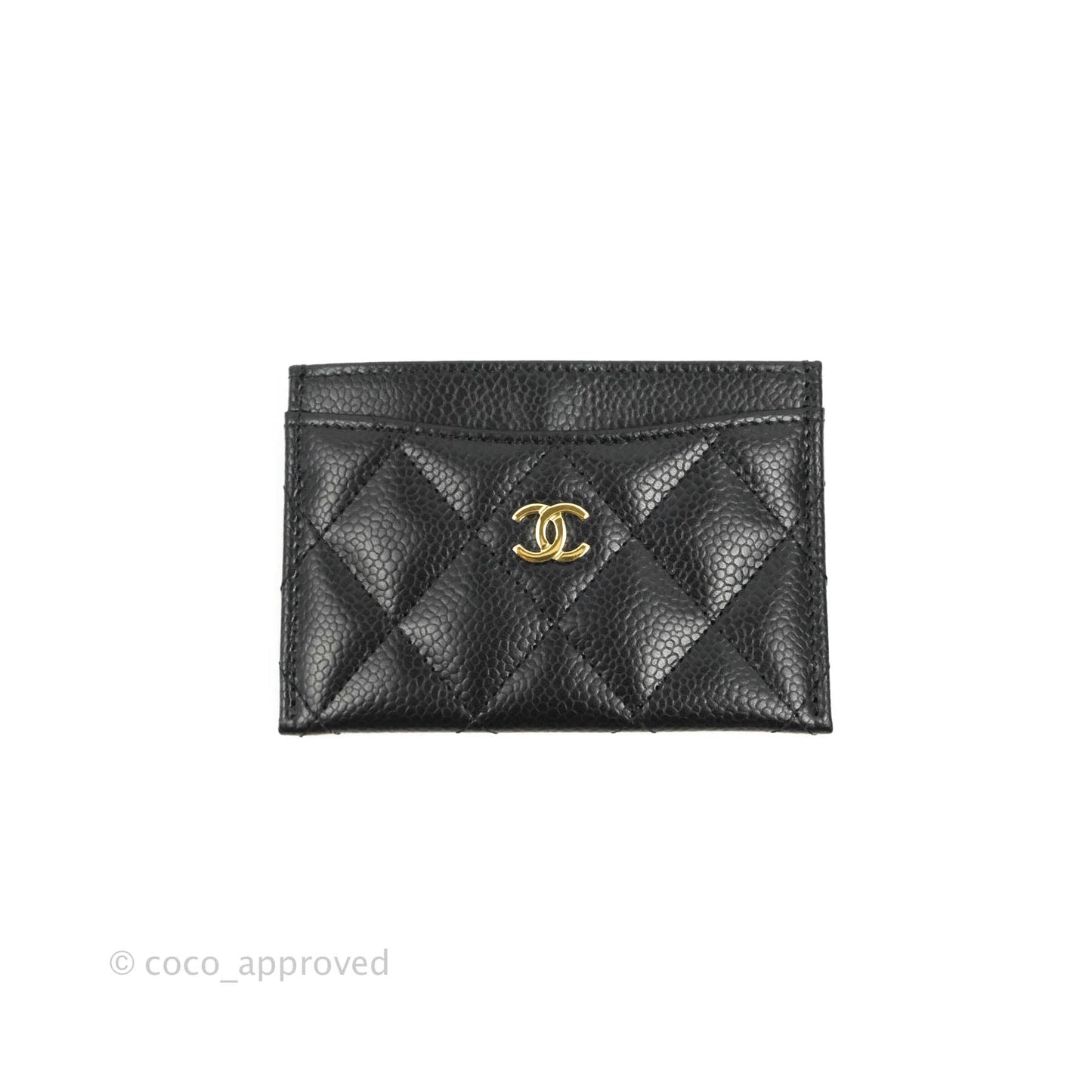 Chanel Classic Flat Card Holder Black Caviar Gold Hardware