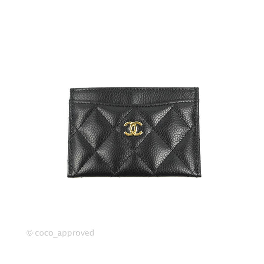 Chanel Classic Flat Card Holder Black Caviar Gold Hardware