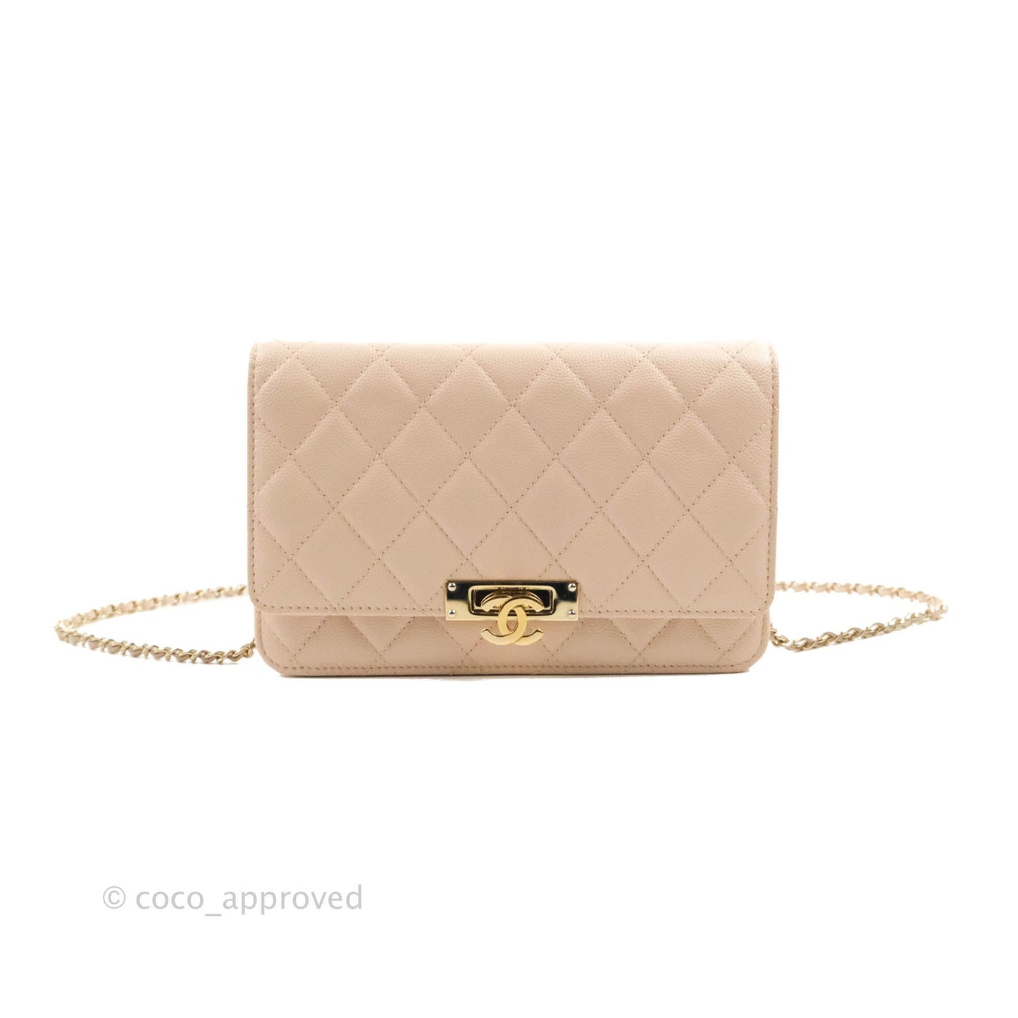 Chanel Quilted Golden Class Wallet on Chain WOC Light Beige Caviar Gold Hardware