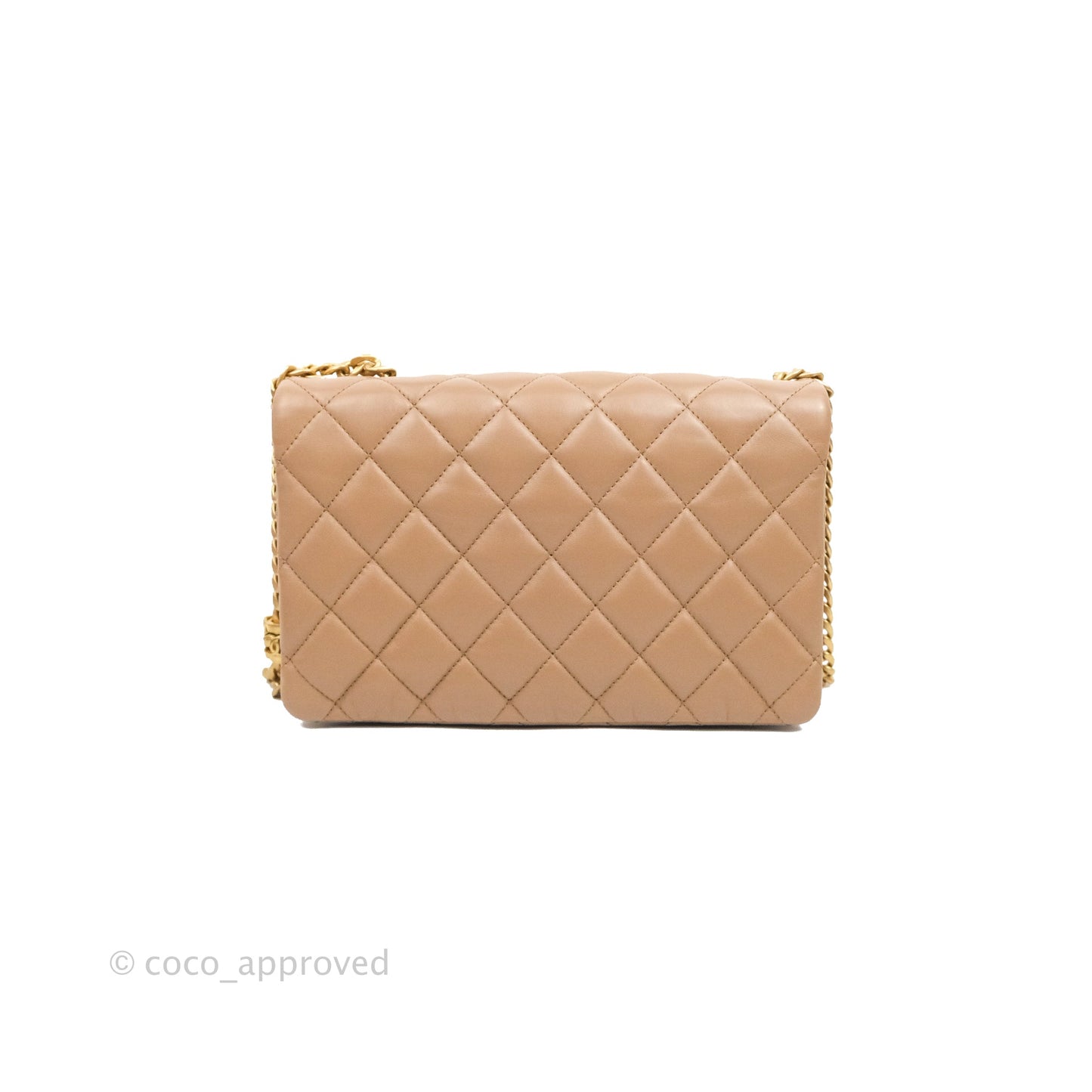 Chanel Flap Bag with Adjustable Strap Beige Lambskin Aged Gold Hardware 22K