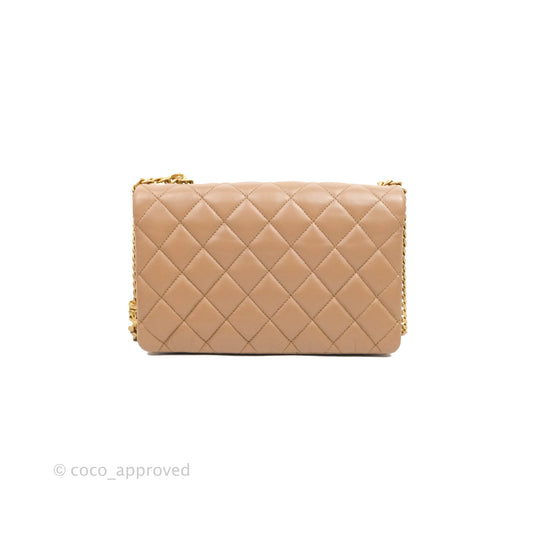 Chanel Flap Bag with Adjustable Strap Beige Lambskin Aged Gold Hardware 22K