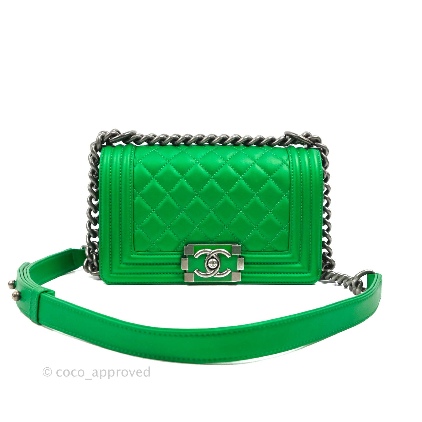 Chanel Small Boy Green Calfskin Ruthenium Hardware