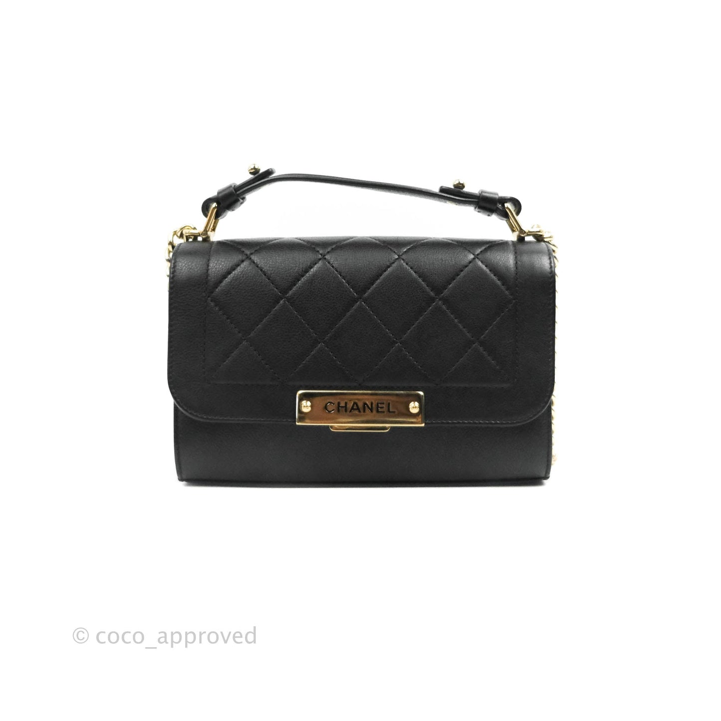 Chanel Quilted Small Label Click Flap Bag Black Grained Calfskin Gold Hardware