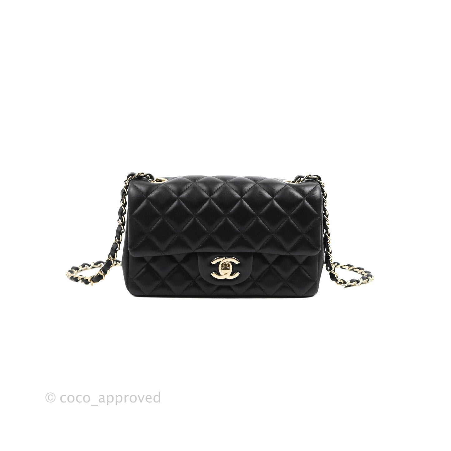 Chanel Quilted Mini Rectangular Flap Black Lambskin Light Gold Hardware