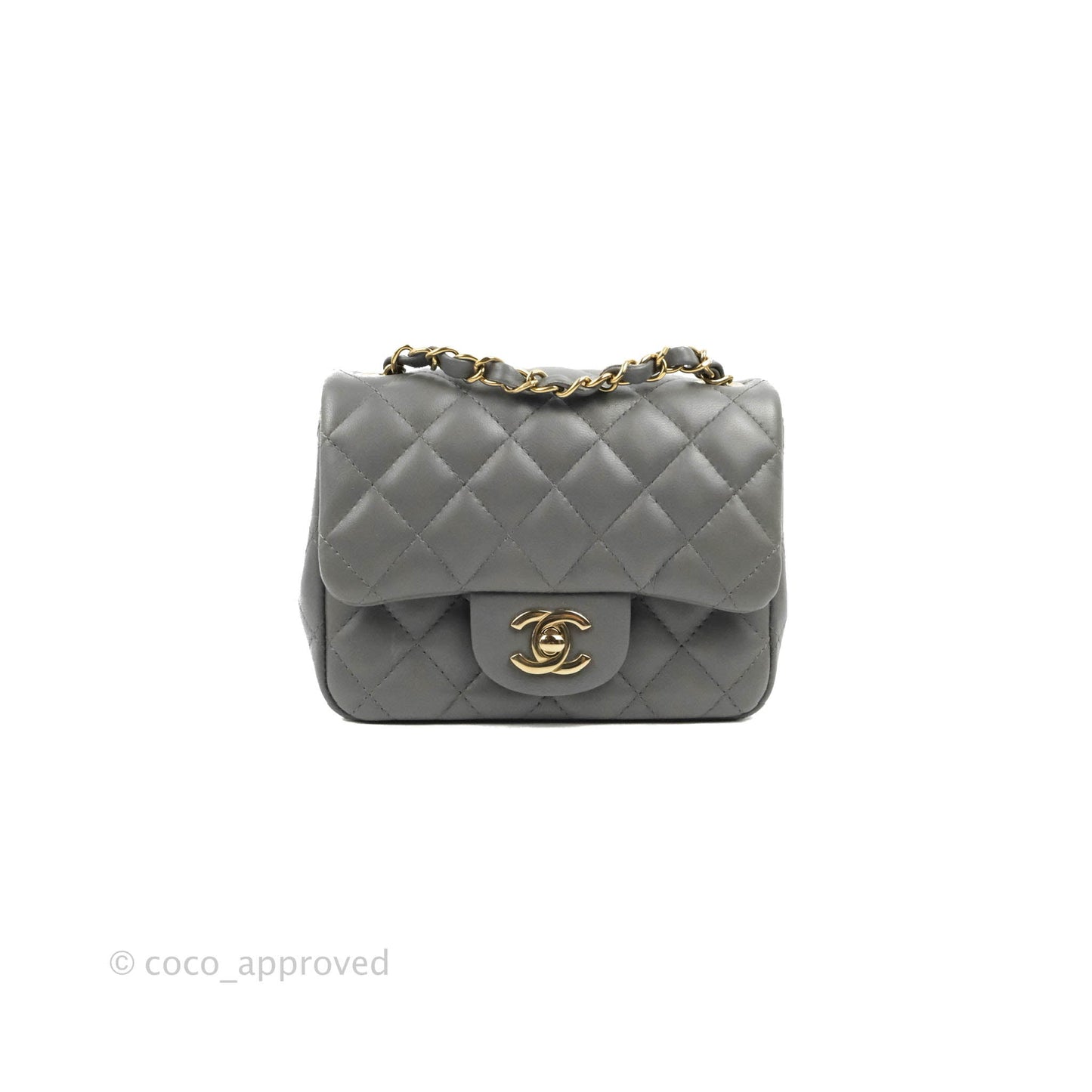 Chanel Quilted Mini Square Grey Lambskin Gold Hardware