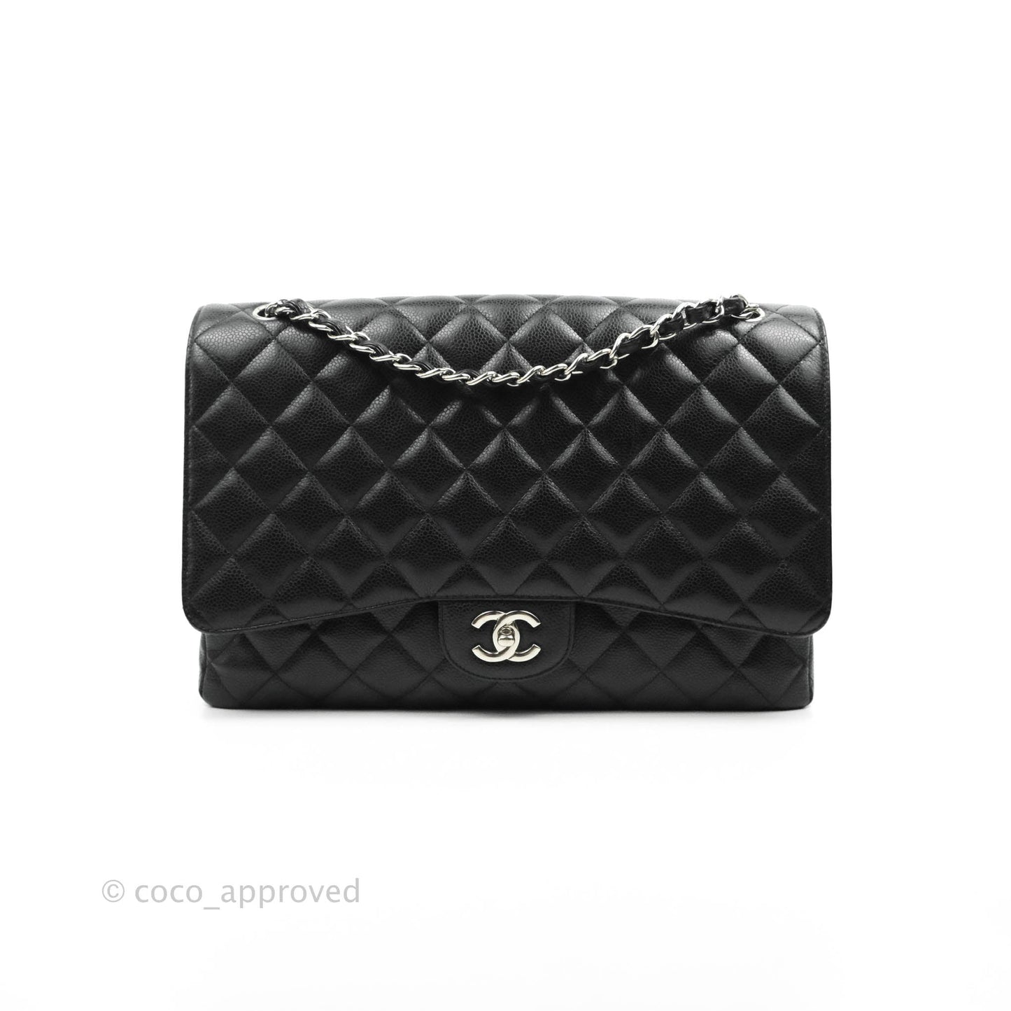 Chanel Quilted Maxi Single Flap Black Caviar Silver Hardware
