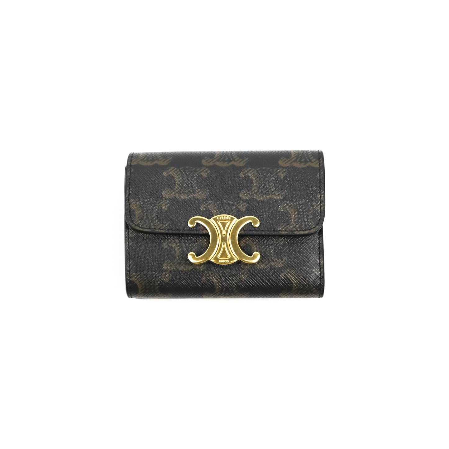 Celine Wallet In Triomphe Canvas Tan Lambskin