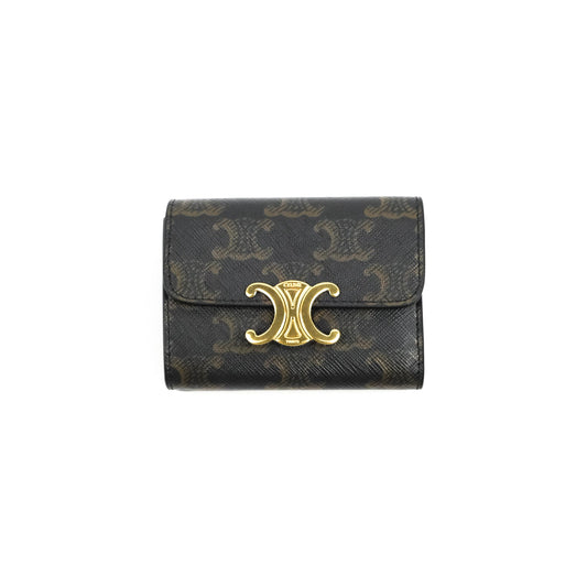 Celine Wallet In Triomphe Canvas Tan Lambskin