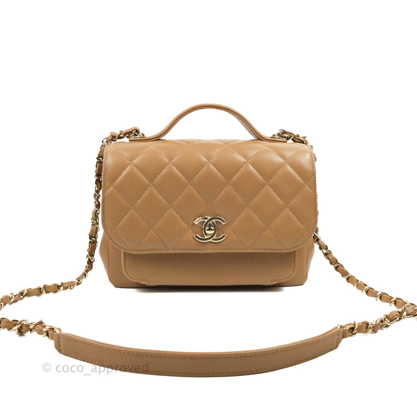 Chanel Quilted Medium Business Affinity Flap Caramel Dark Beige Caviar Gold Hardware
