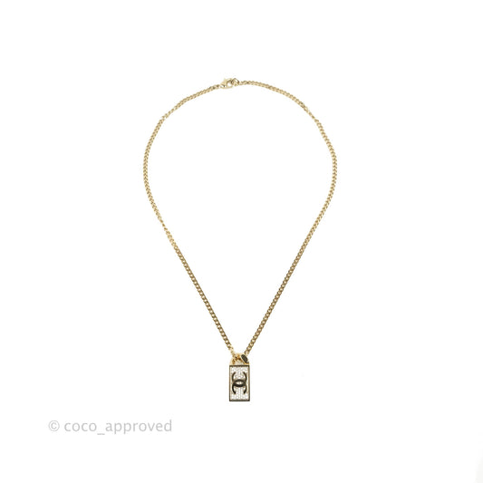 Chanel Crystal Tag Charm Necklace Gold Tone 21 C