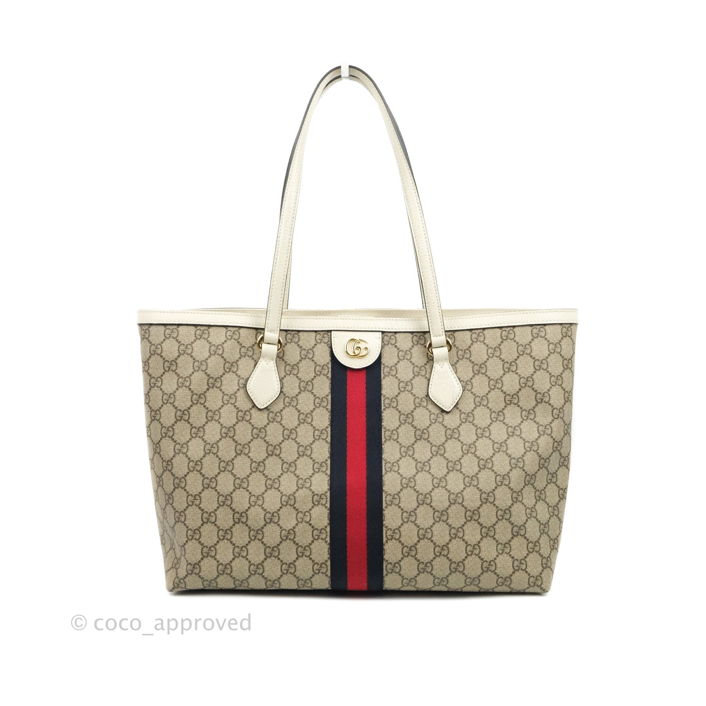 Gucci Ophidia Medium Tote With Web GG Supreme Canvas Beige Ebony