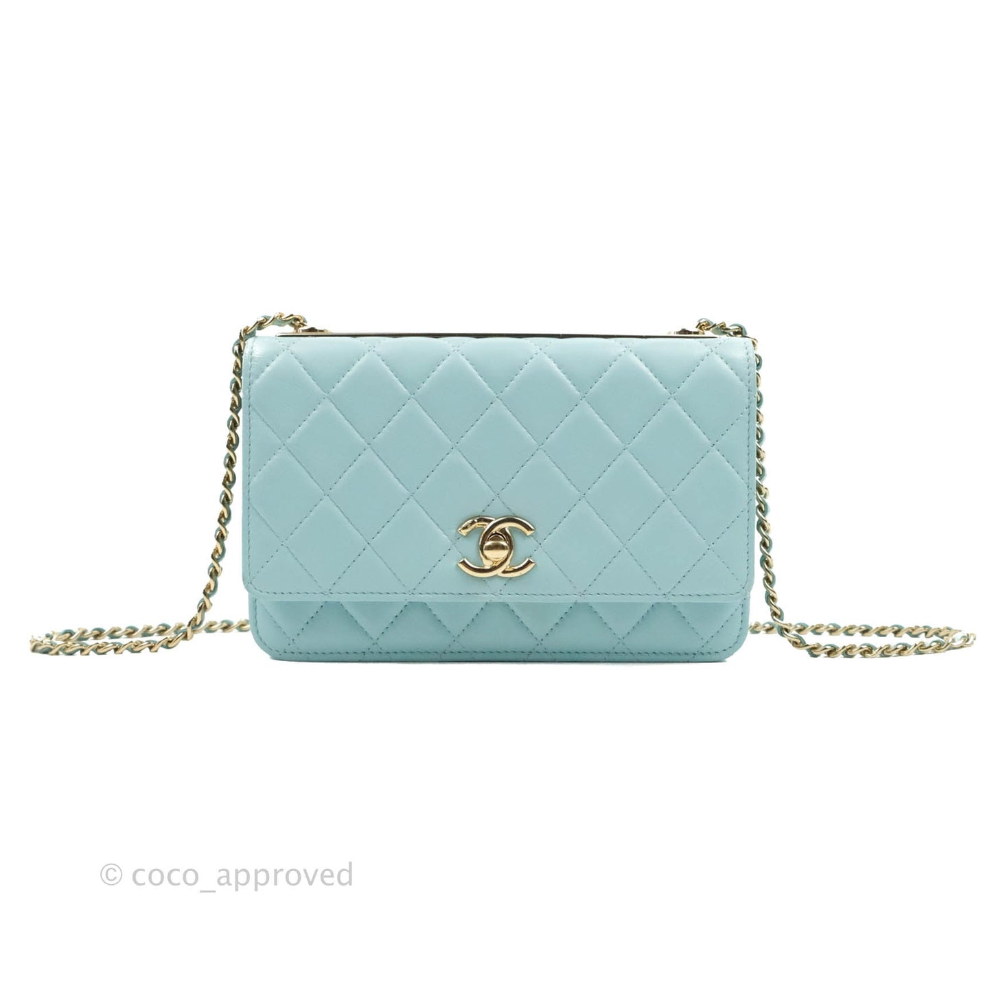 Chanel Trendy CC Quilted Wallet on Chain WOC Tiffany Blue Lambskin Gold Hardware
