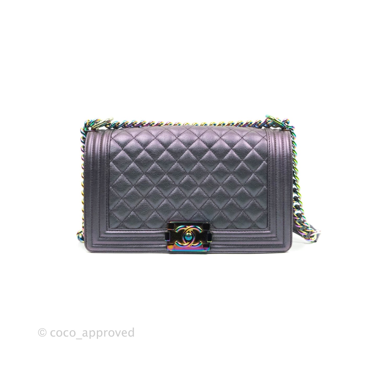 Chanel Medium Boy Bag Iridescent Purple Calfskin Mermaid Rainbow Hardware