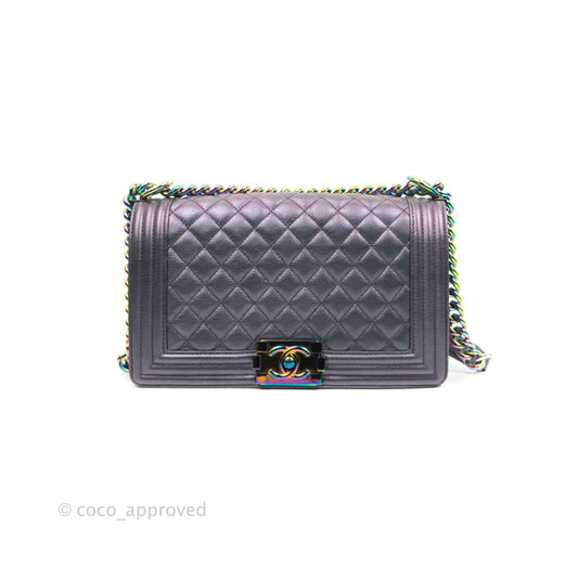 Chanel Medium Boy Bag Iridescent Purple Calfskin Mermaid Rainbow Hardware