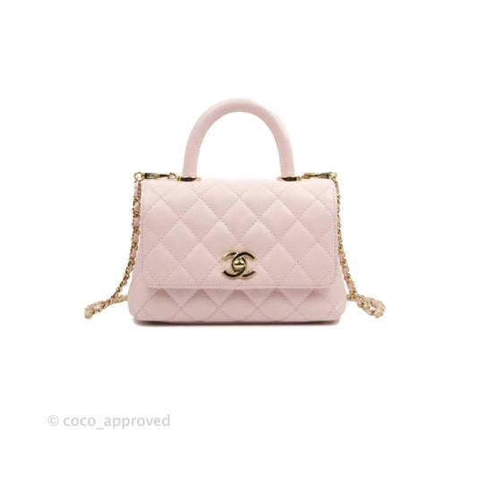 Chanel Mini Coco Handle Quilted Light Pink Caviar Gold Hardware