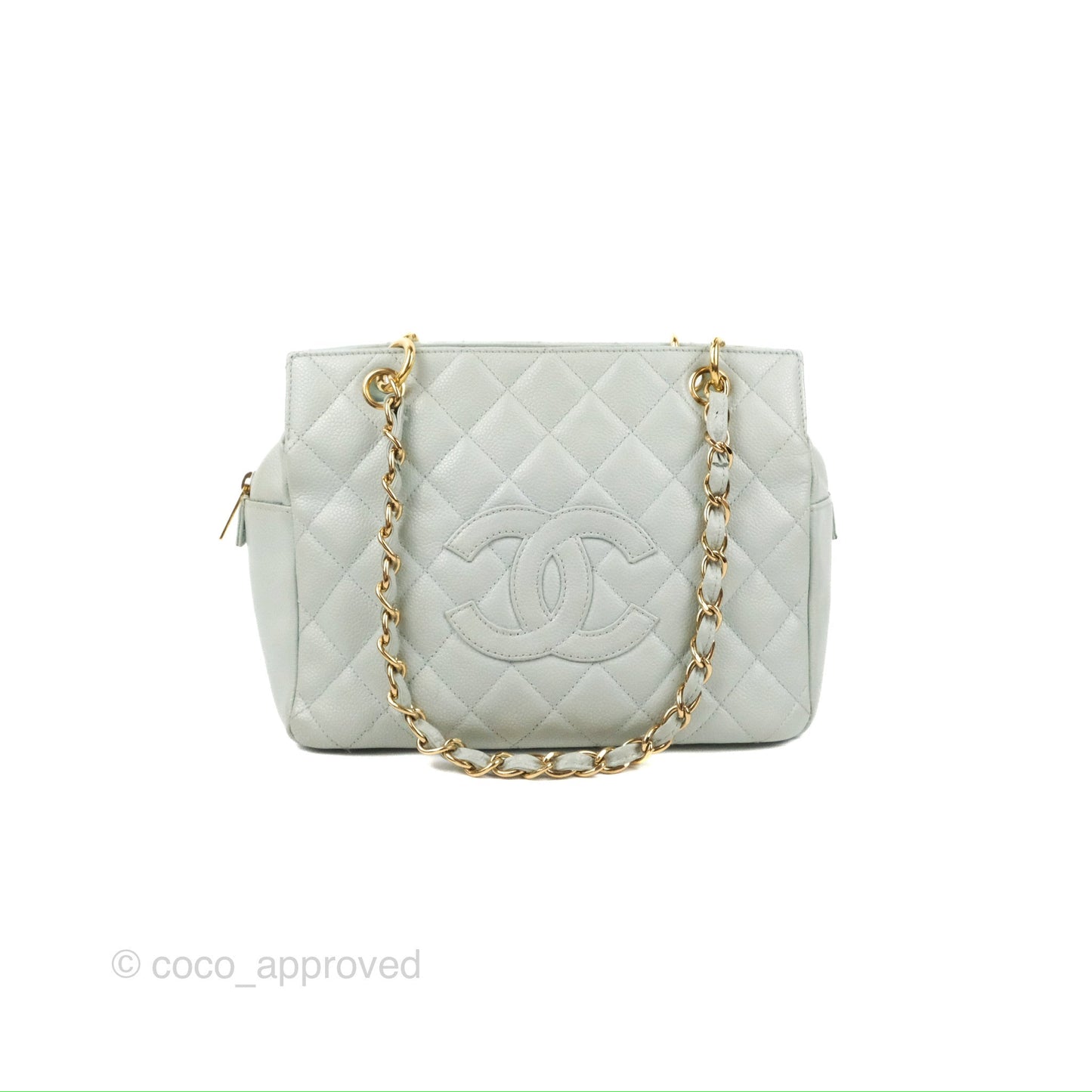 Chanel PTT Petite Timeless Shopping Tote Bag Light Tiffany Blue Caviar Gold Hardware