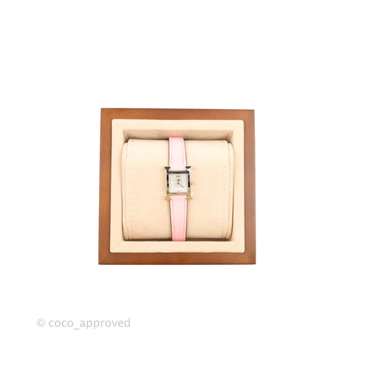 Hermes Heure H Watch Rose Sakura Swift Calfskin Silver Hardware
