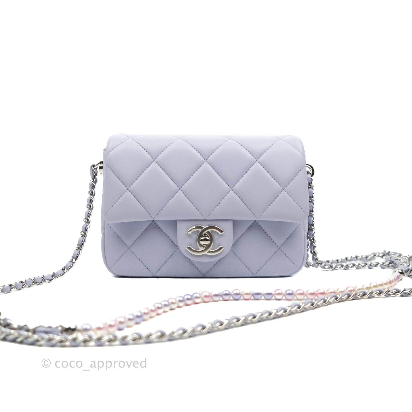 Chanel Quilted My Perfect Mini With Pearl Lilac Lambskin Silver Hardware