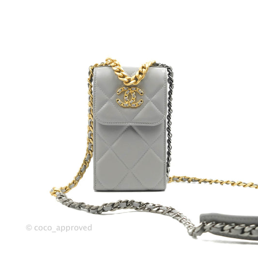 Chanel 19 Phone Holder Grey Mixed Hardware