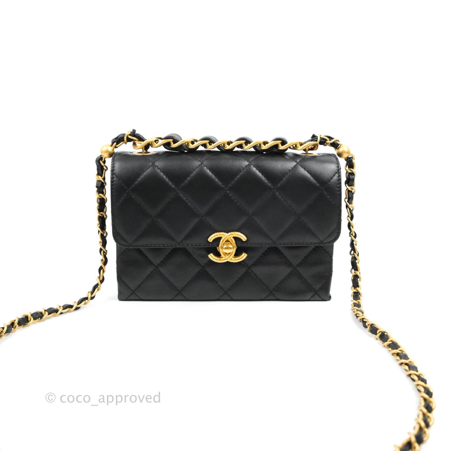 Chanel Small Chain Bar Flap Bag Black Calfskin Aged Gold Hardware