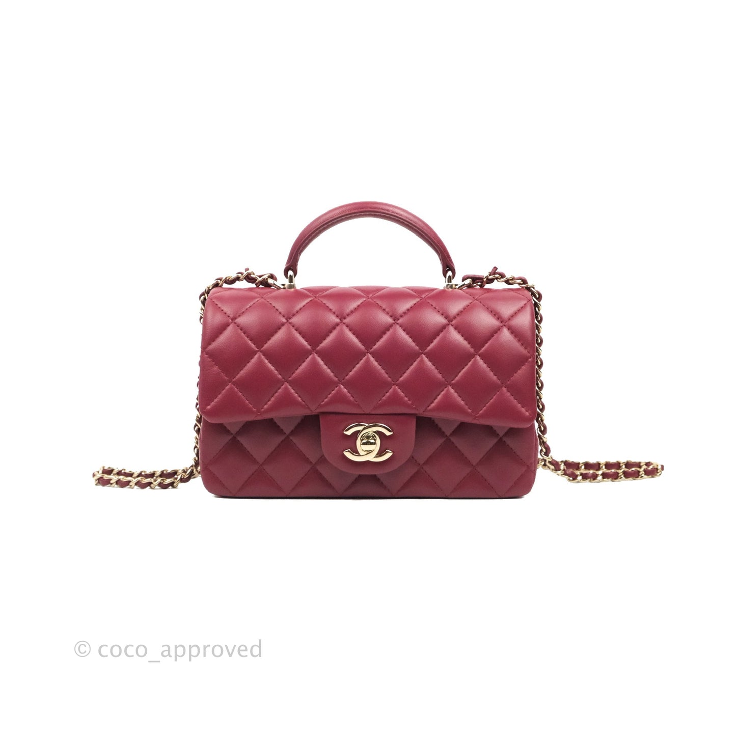 Chanel Top Handle Mini Rectangular Flap Bag Burgundy Lambskin Gold Hardware