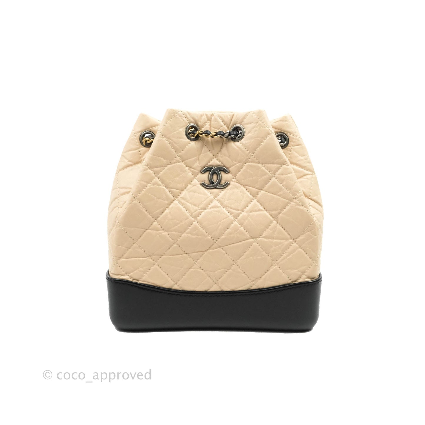 Chanel Small Gabrielle Backpack Beige Black Aged Calfskin