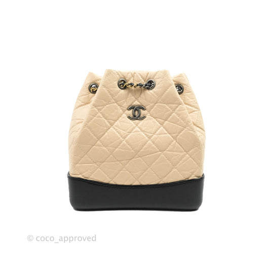 Chanel Small Gabrielle Backpack Beige Black Aged Calfskin