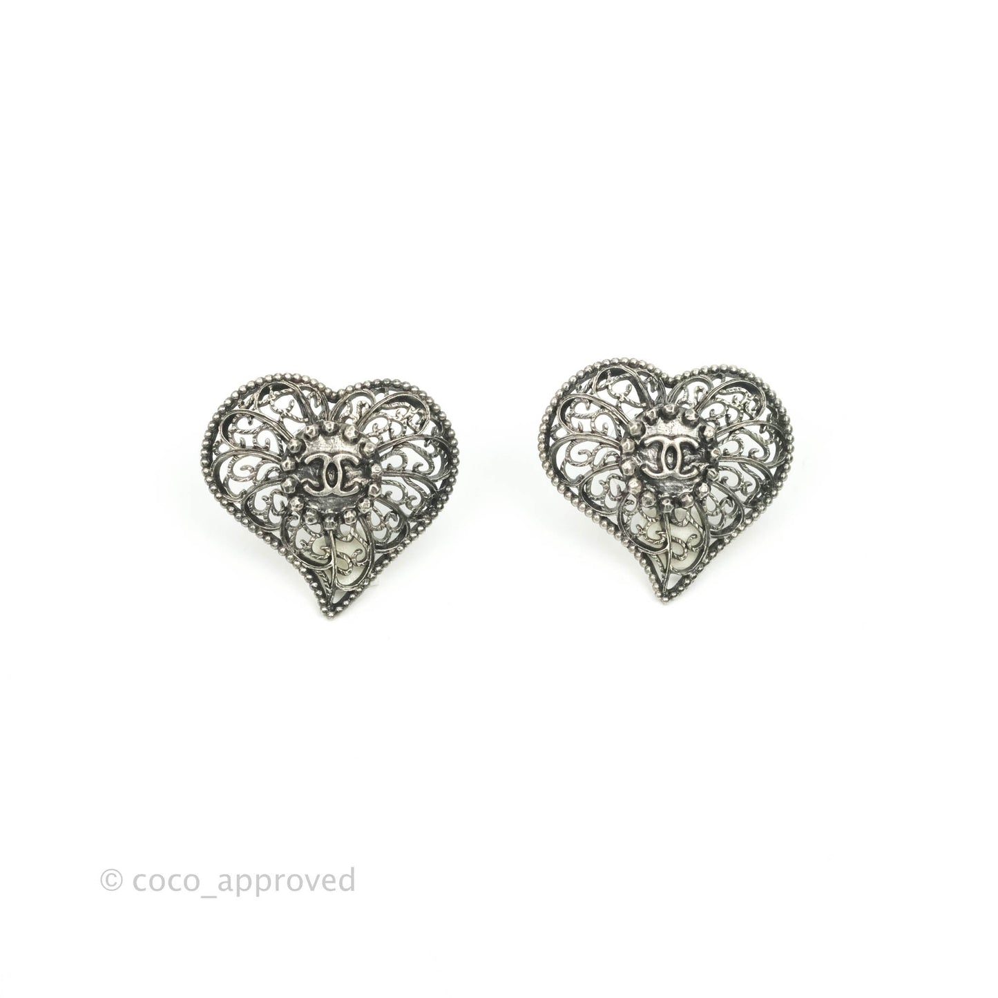 Chanel CC Heart Earrings Ruthenium Tone 15A