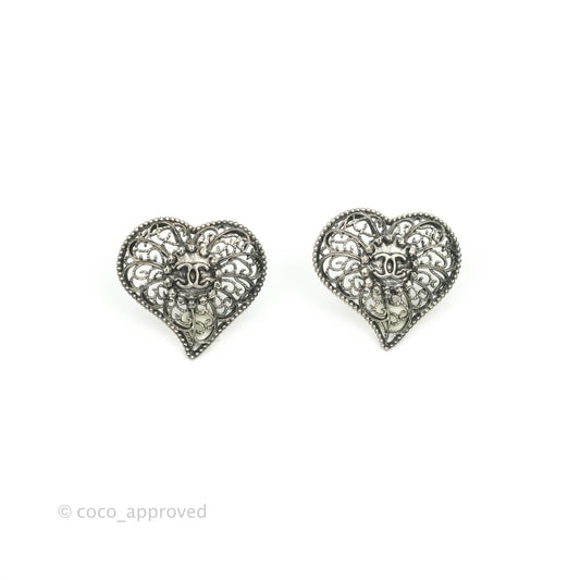 Chanel CC Heart Earrings Ruthenium Tone 15A