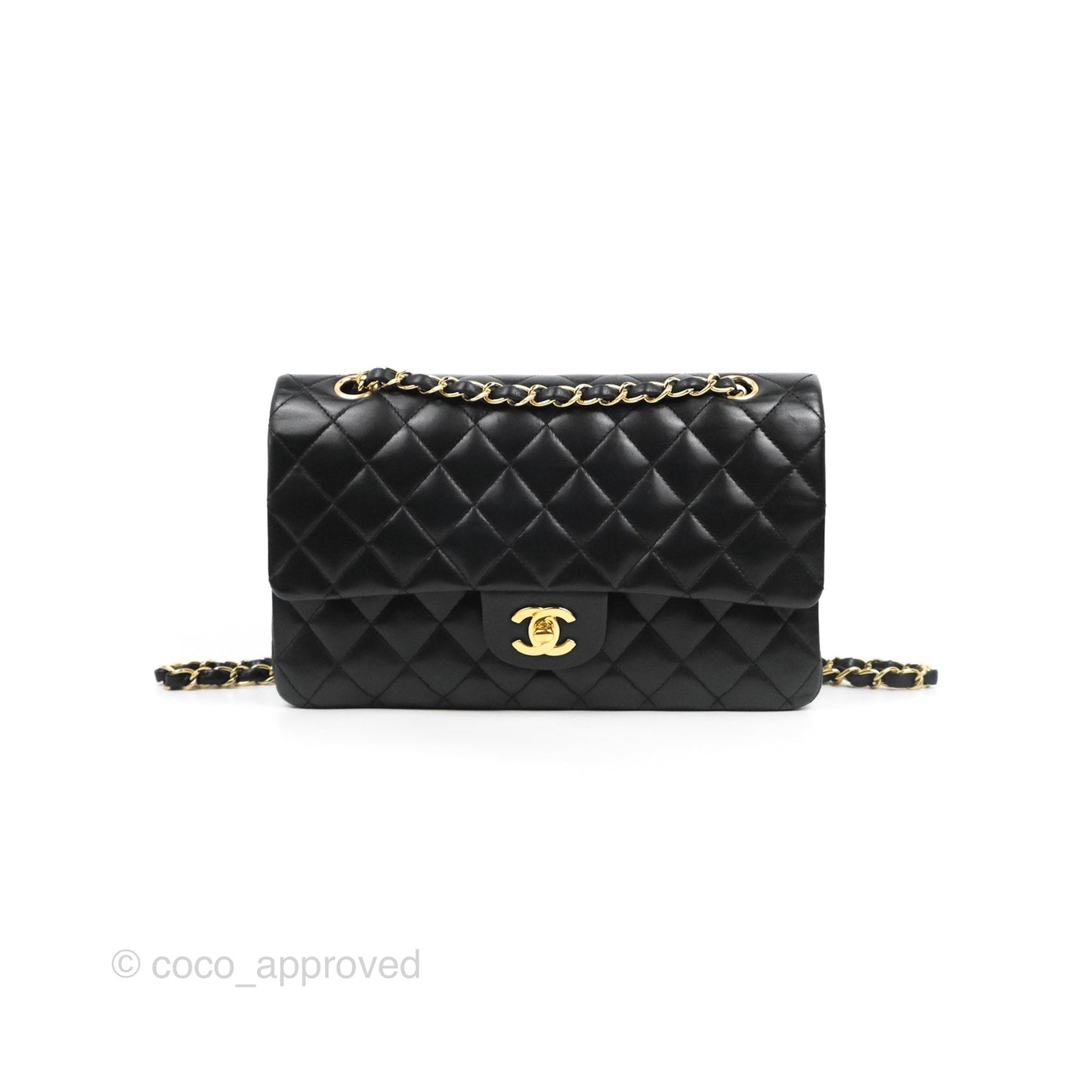 Chanel Classic M/L Medium Flap Quilted Black Lambskin Gold Hardware