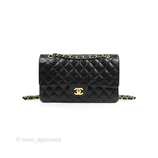 Chanel Classic M/L Medium Flap Quilted Black Lambskin Gold Hardware