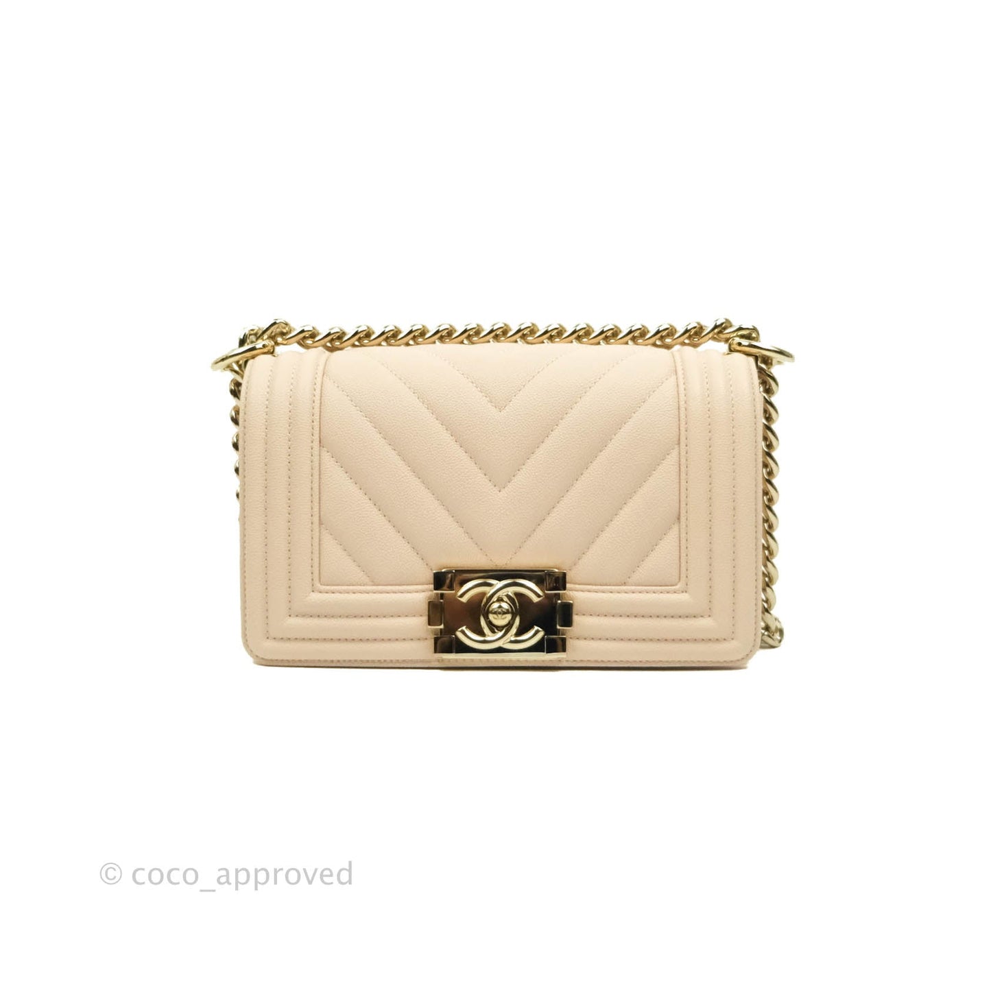 Chanel Small Boy Chevron Light Pink Caviar Gold Hardware