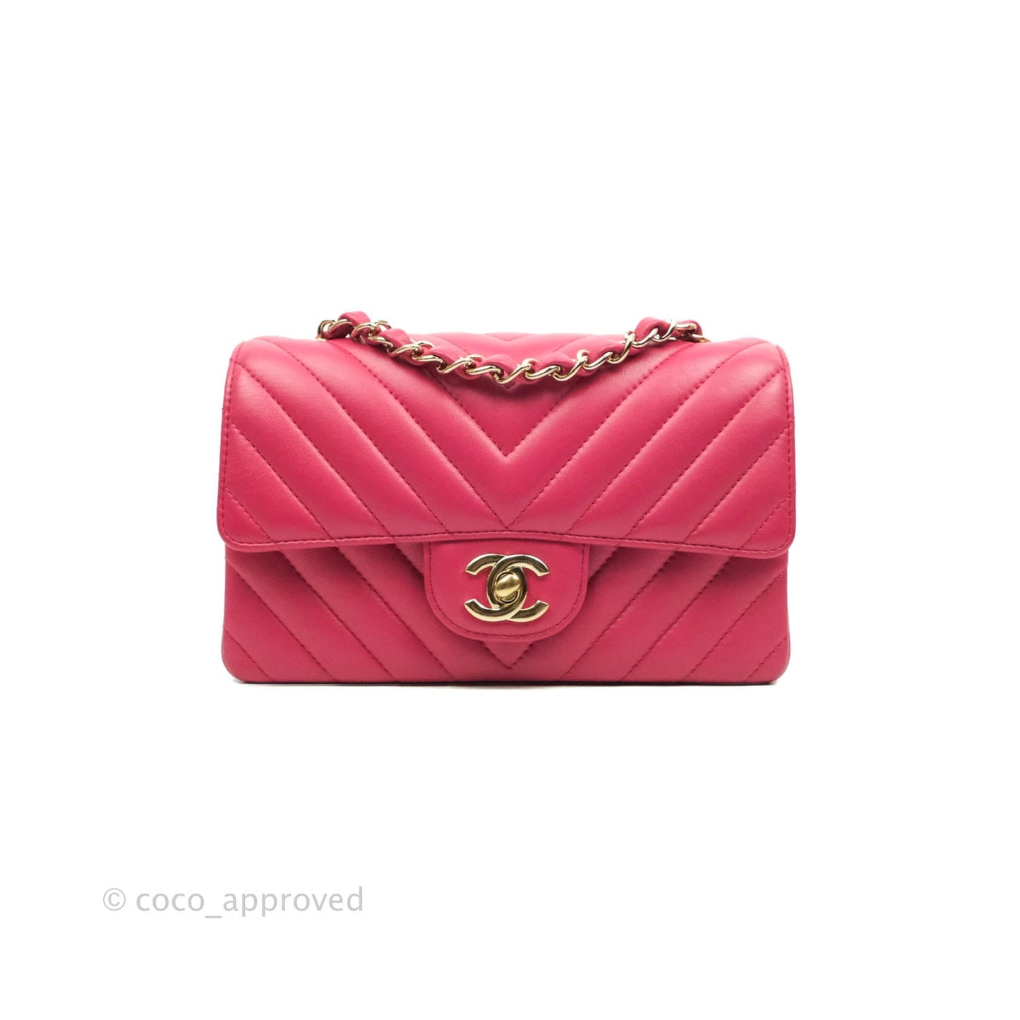 Chanel Chevron Mini Rectangular Flap Pink Lambskin Gold Hardware