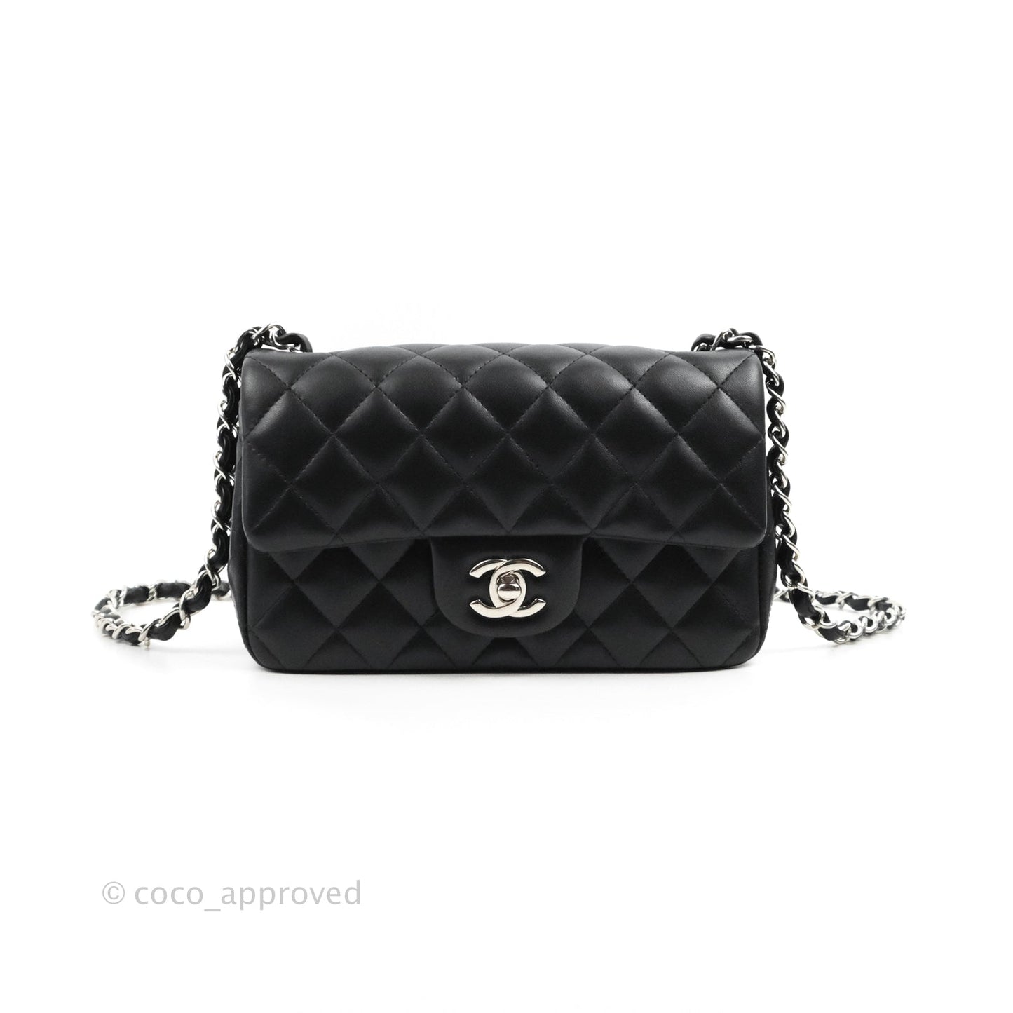 Chanel Quilted Mini Rectangular Flap Black Lambskin Silver Hardware
