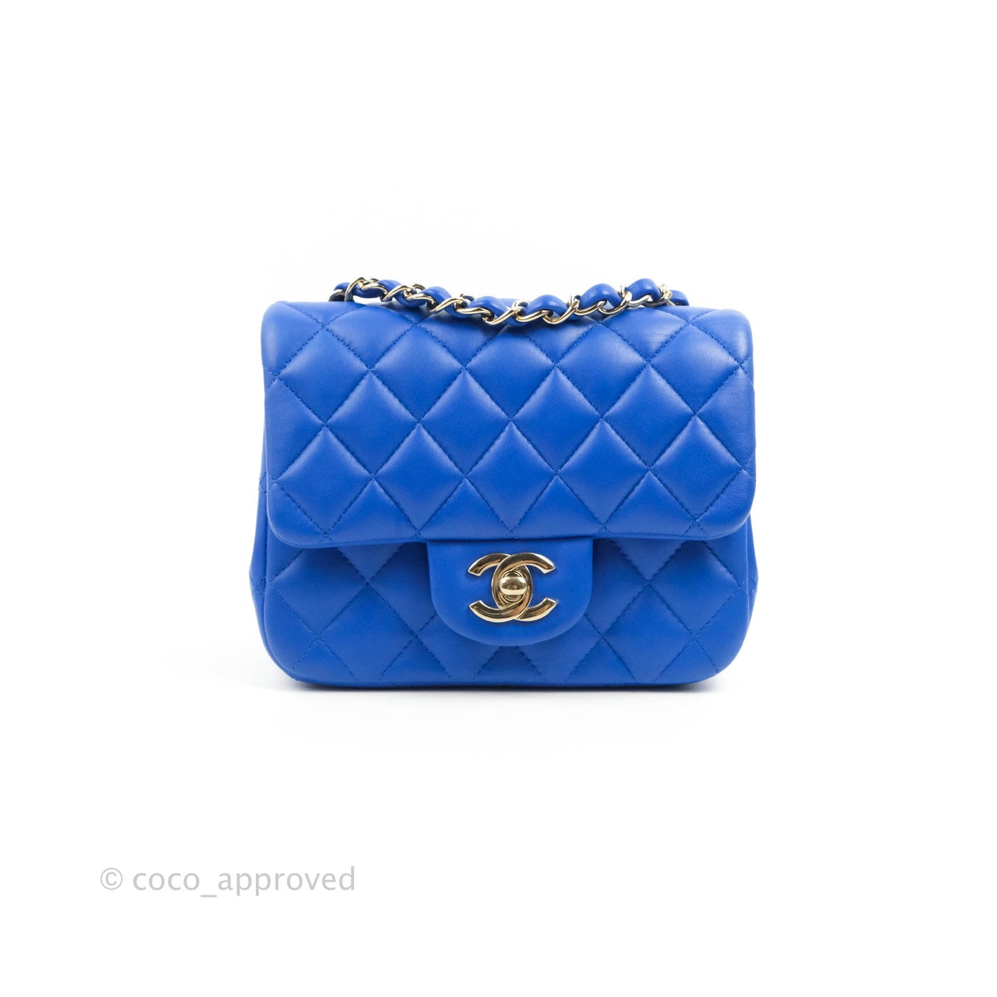 Chanel Mini Square Blue Lambskin Gold Hardware
