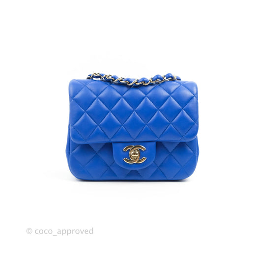 Chanel Mini Square Blue Lambskin Gold Hardware