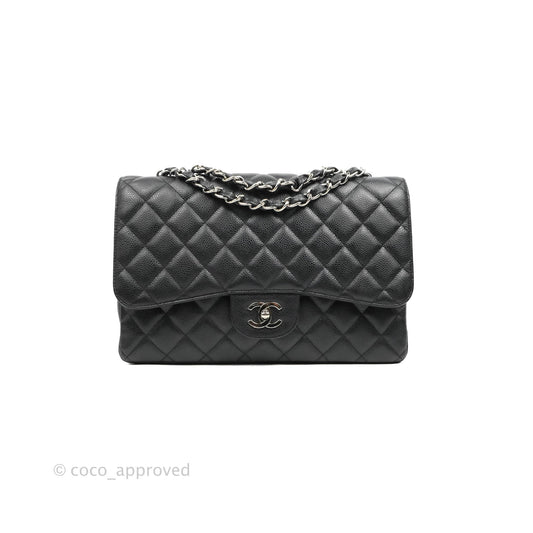 Chanel Jumbo Single Flap Black Caviar Silver Hardware⁣⁣