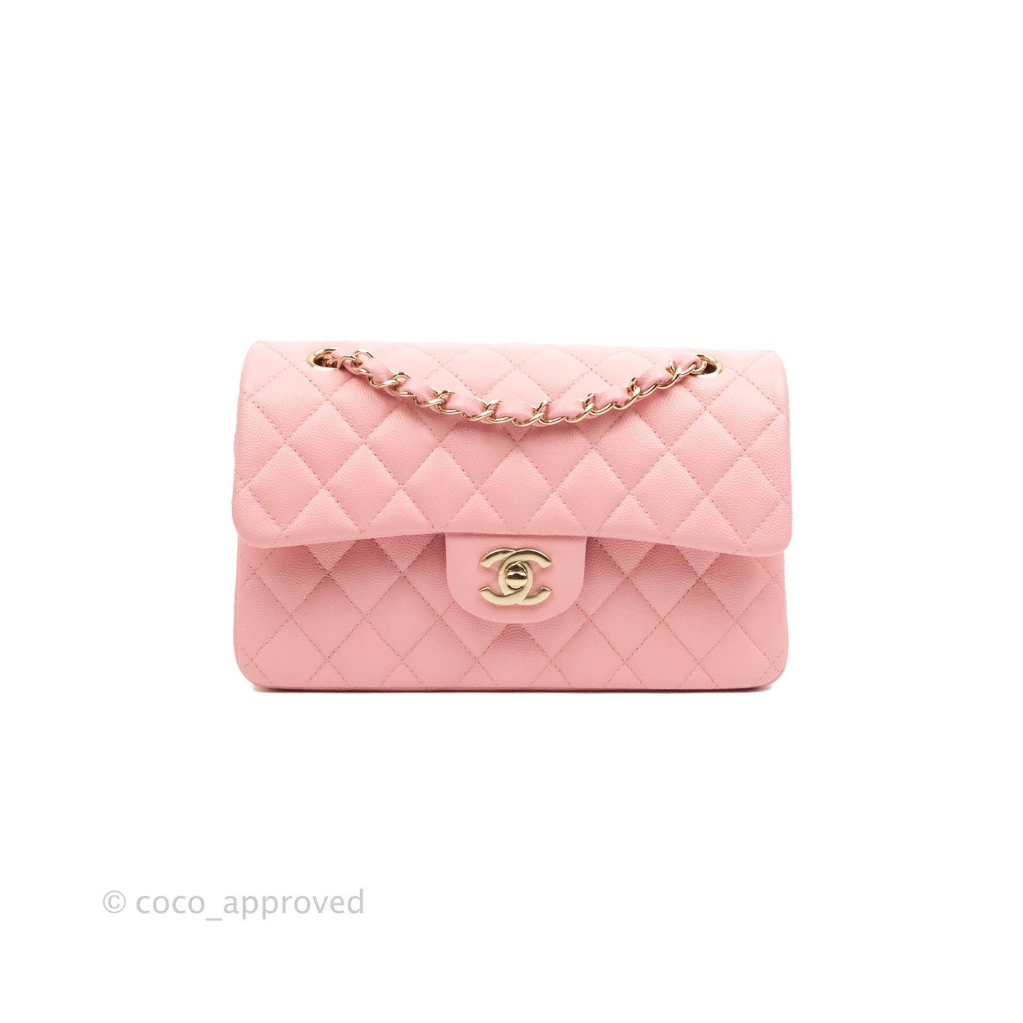 Chanel Small Classic Quilted Flap Pink Caviar Gold Hardware 22C