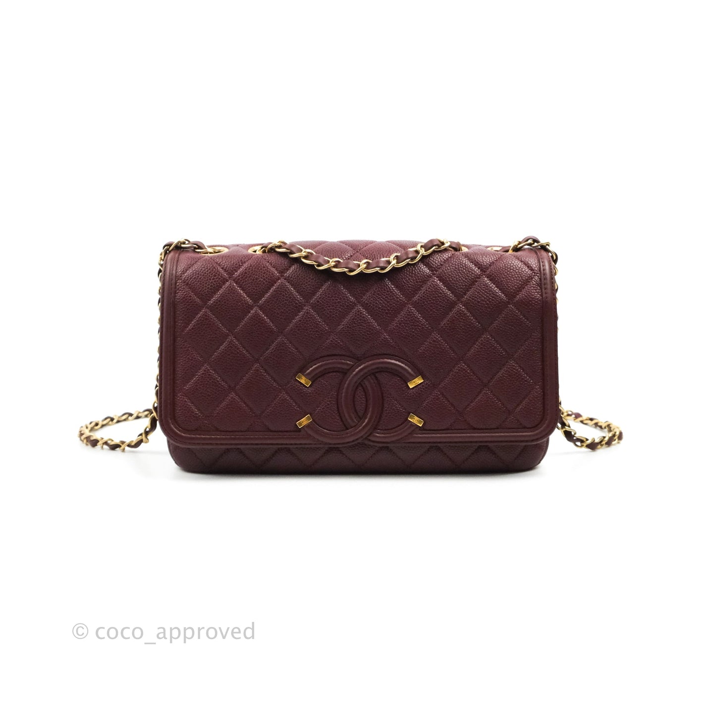 Chanel Quilted Medium CC Filigree Flap Burgundy Black Caviar