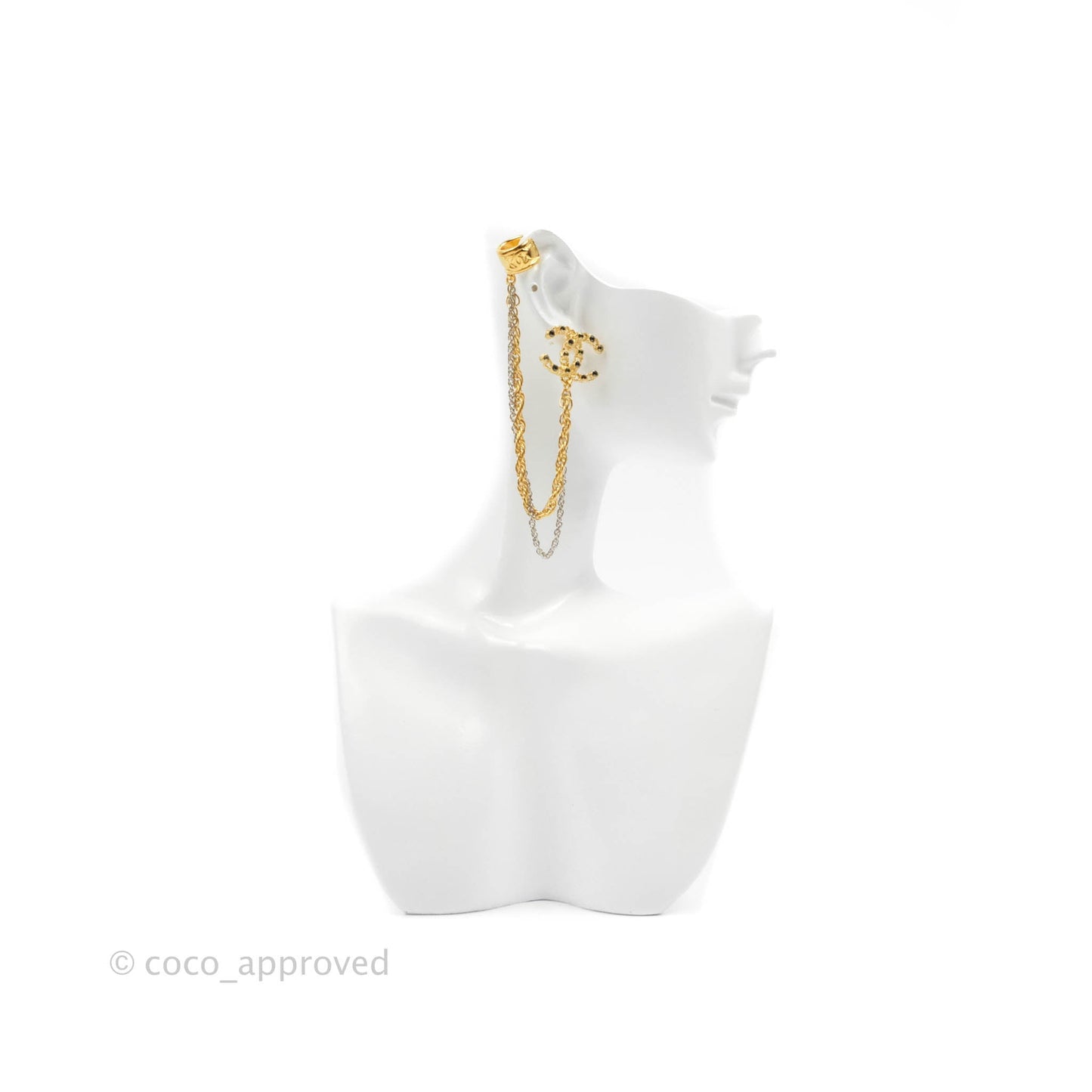 Chanel Crystal CC Chain With Ear Cuff Gold Tone 20P