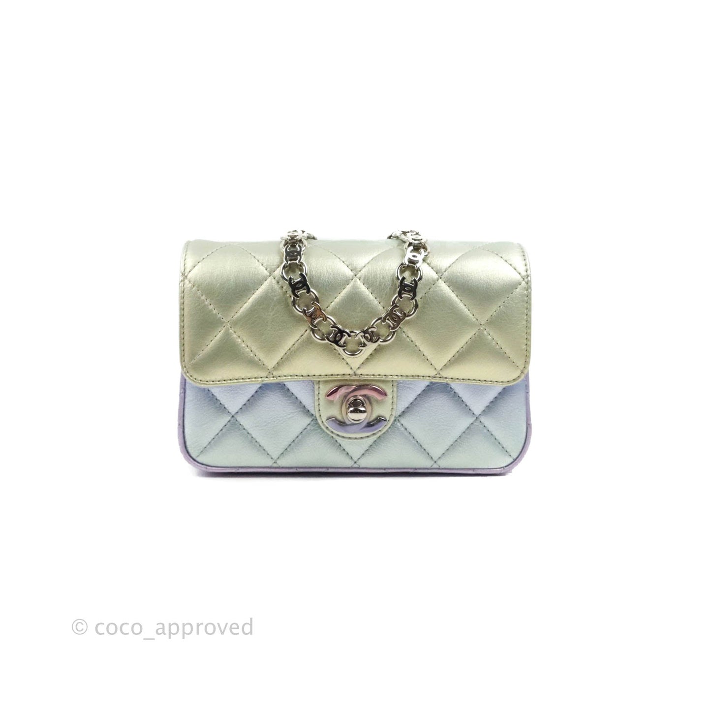 Chanel Wristlet Clutch Iridescent Rainbow Calfskin Leather 21K