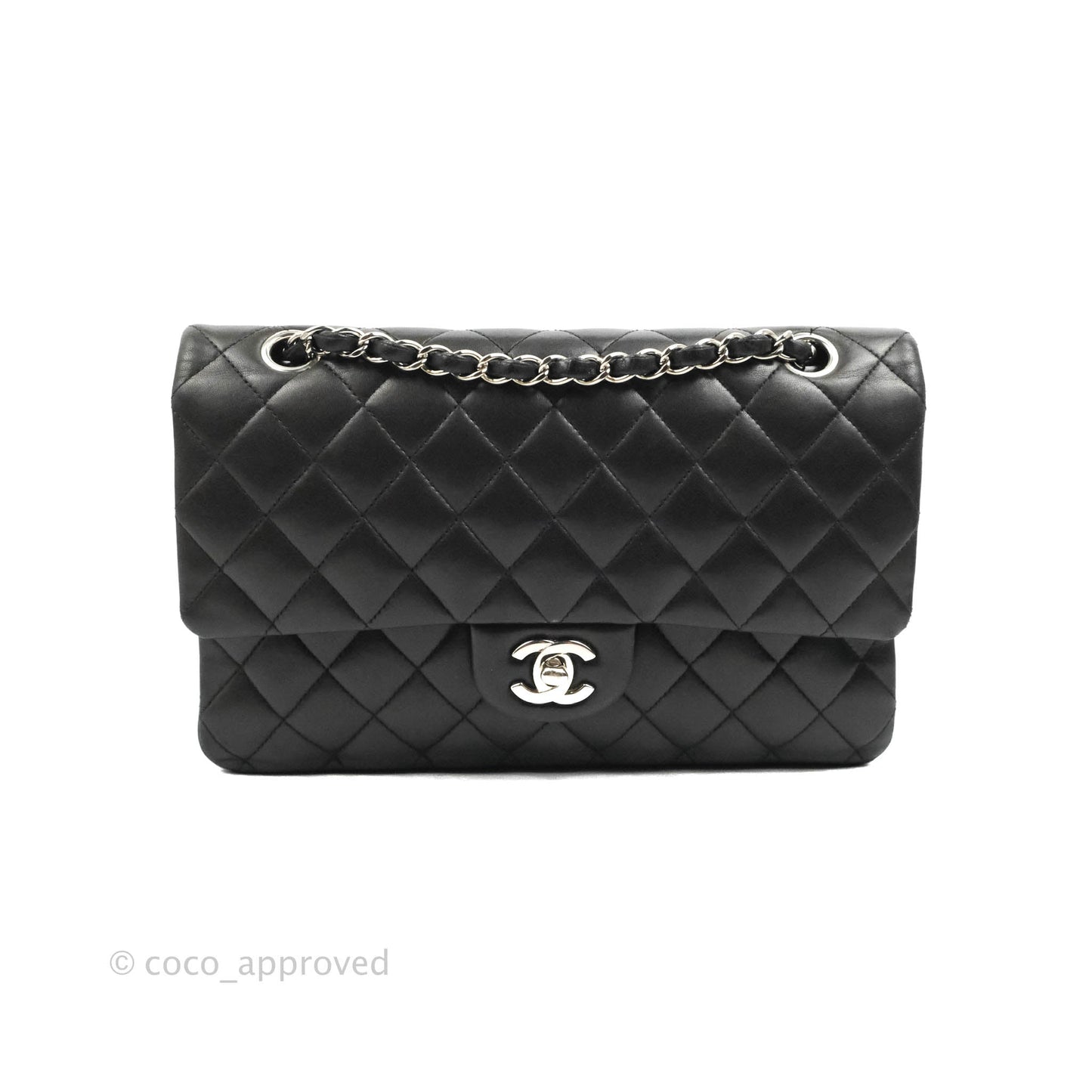 Chanel Medium Classic Quilted Flap Black Lambskin Silver Hardware