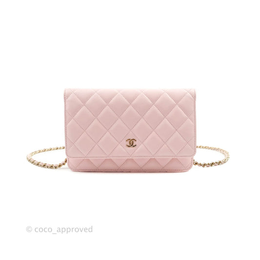 Chanel Quilted Classic Wallet on Chain WOC Light Pink Caviar Gold Hardware 22S