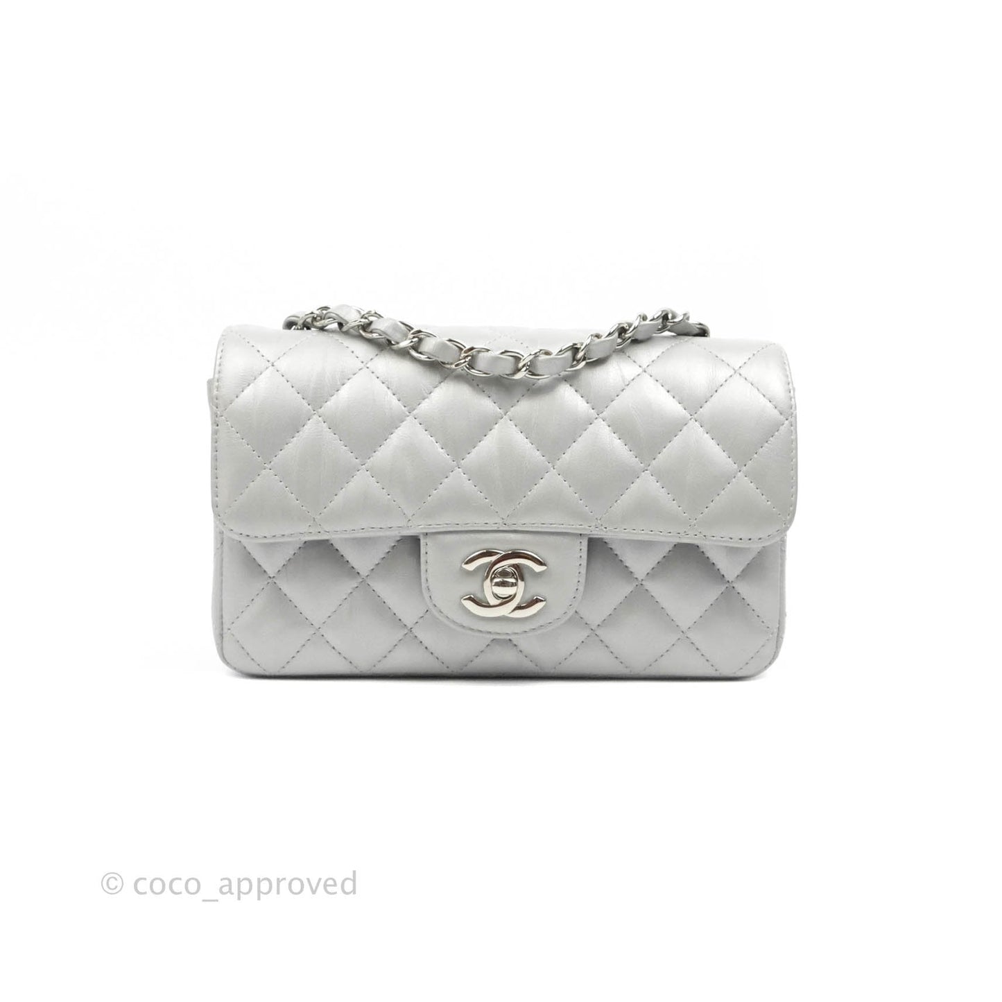 Chanel Quilted Mini Rectangular Silver Crumpled Calfskin Silver Hardware
